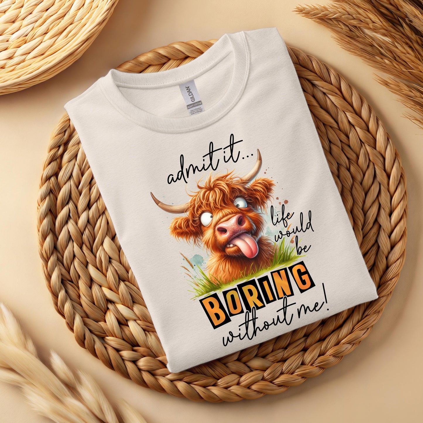 Funny Highland Cow Graphic Tee, Unisex Humor Shirt