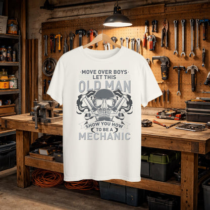 Old Man Mechanic Graphic Tee, Humorous Garage Shirt, Soft Cotton Unisex Fit