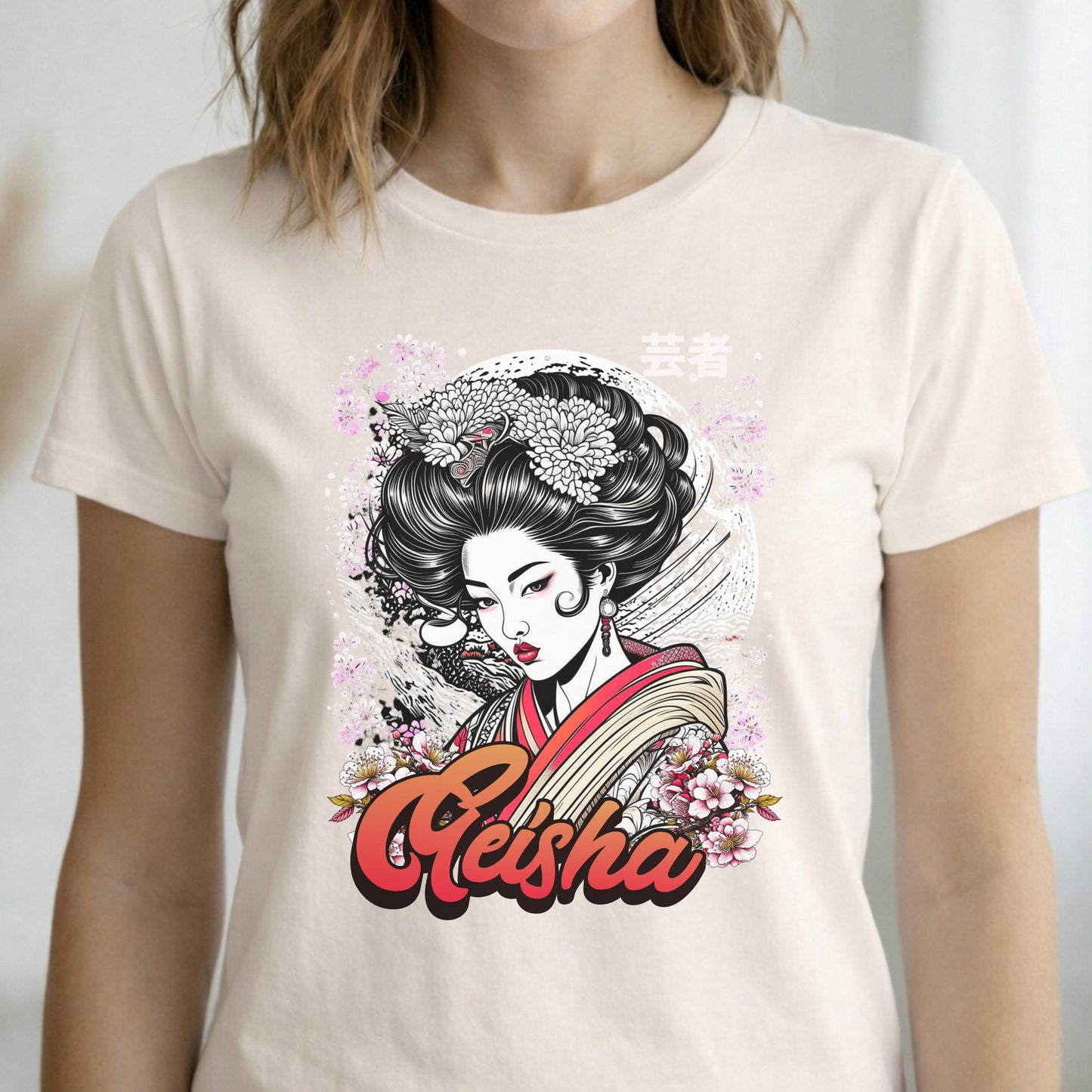 Geisha Sakura T-Shirt, Japanese Ukiyo-e Art Graphic Tee