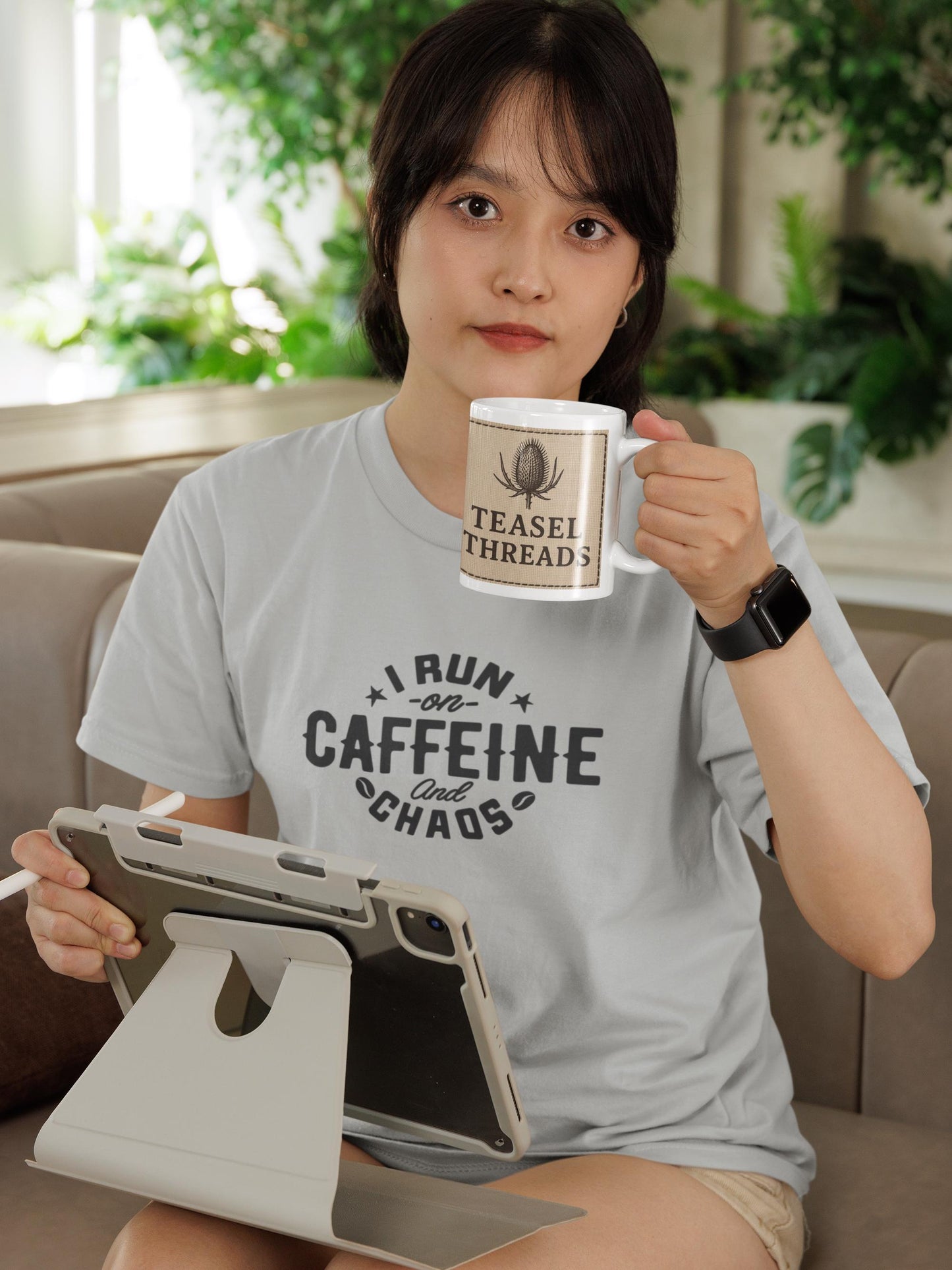 I Run on Caffeine and Chaos T-Shirt - Funny Unisex Cotton Tee - Coffee Lover Gift