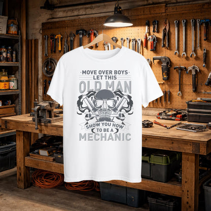 Old Man Mechanic Graphic Tee, Humorous Garage Shirt, Soft Cotton Unisex Fit