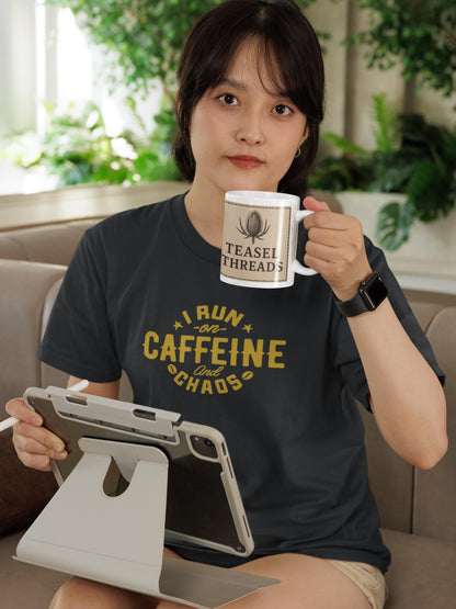I Run on Caffeine and Chaos T-Shirt - Funny Unisex Cotton Tee - Coffee Lover Gift