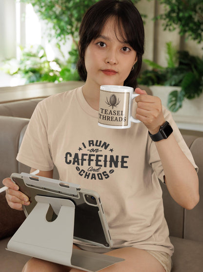 I Run on Caffeine and Chaos T-Shirt - Funny Unisex Cotton Tee - Coffee Lover Gift