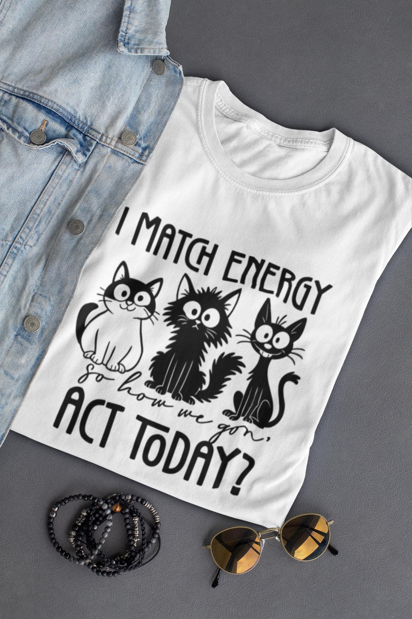 Sarcastic Cat Graphic Tee - "I Match Energy" Unisex T-Shirt