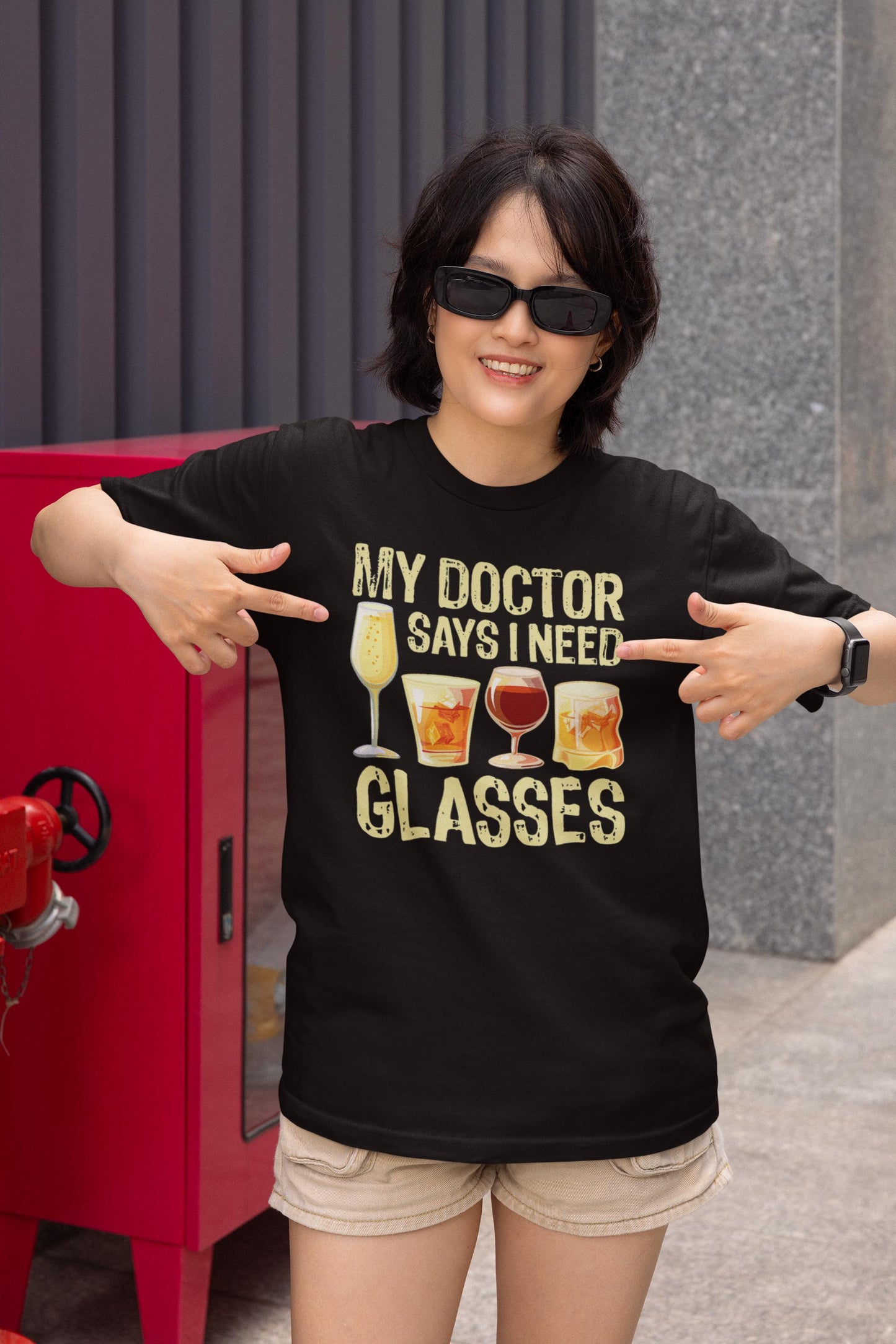 Funny Alcohol Quote T-Shirt – “My Doctor Says I Need Glasses” Drinking Joke Tee