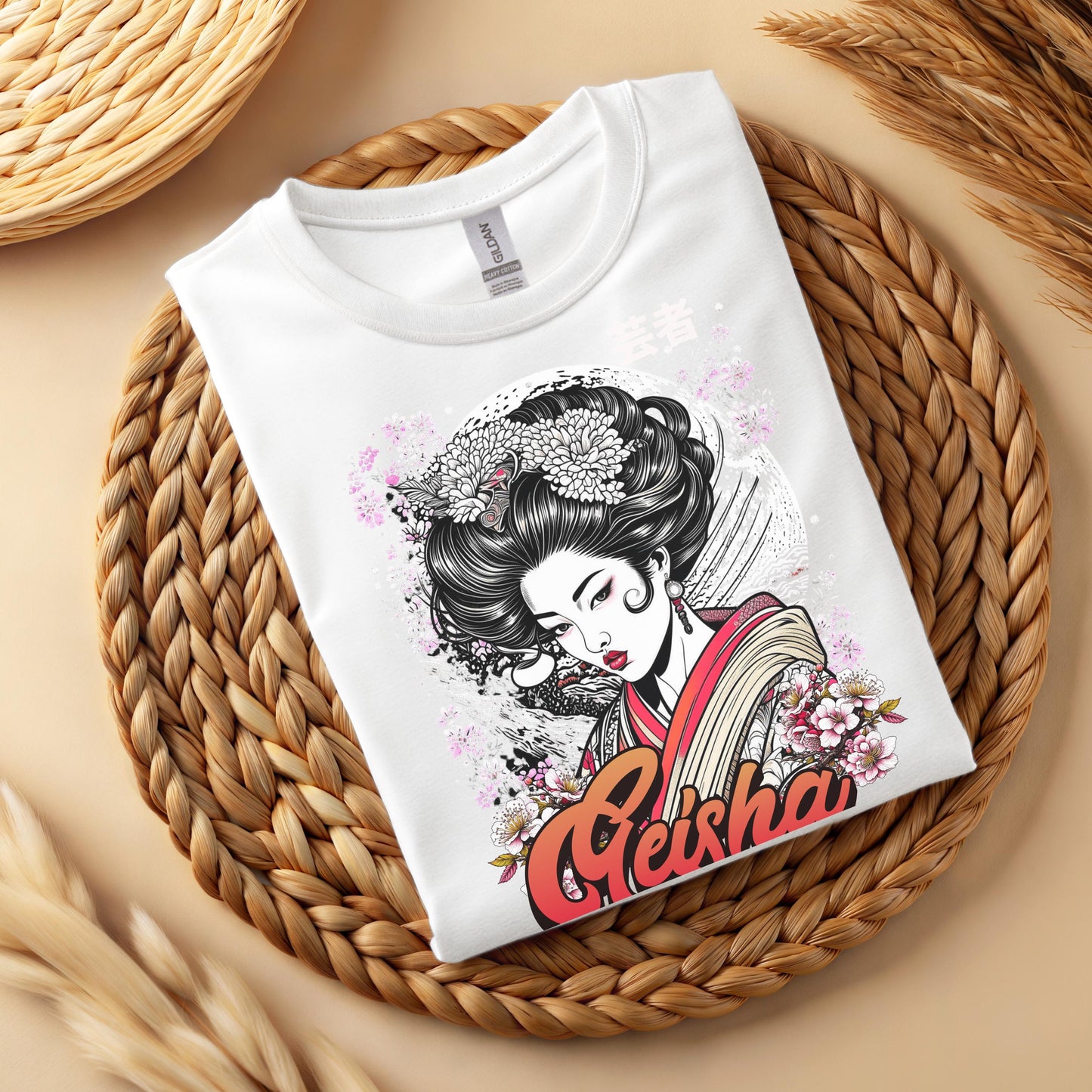 Geisha Sakura T-Shirt, Japanese Ukiyo-e Art Graphic Tee