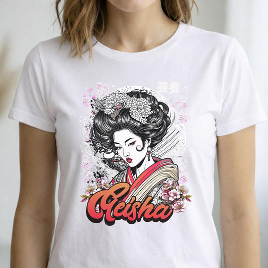 Geisha Sakura T-Shirt, Japanese Ukiyo-e Art Graphic Tee