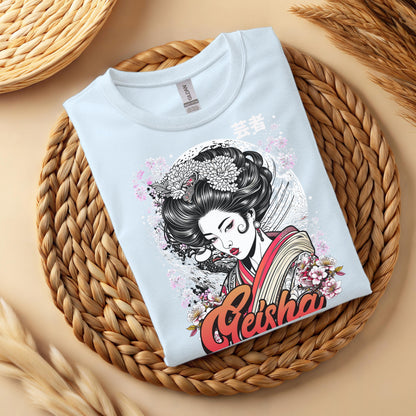 Geisha Sakura T-Shirt, Japanese Ukiyo-e Art Graphic Tee
