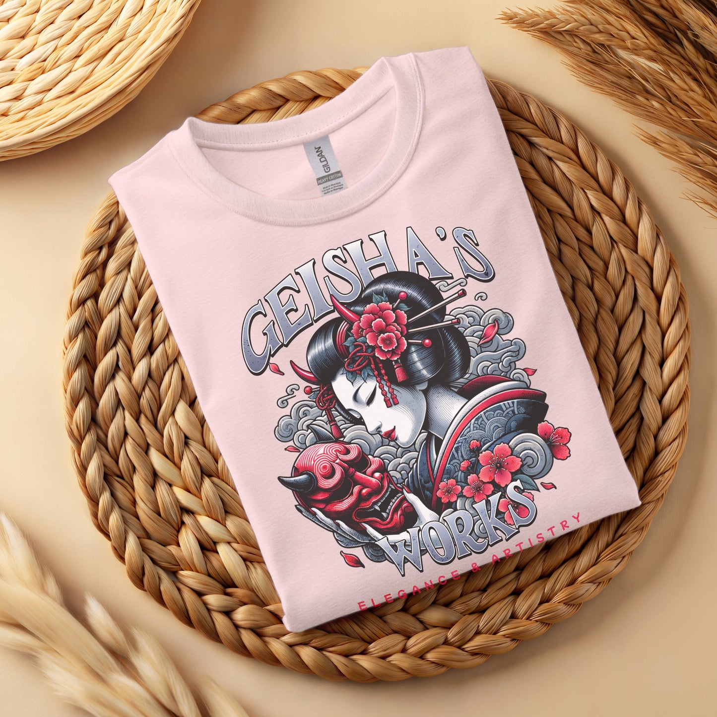 Geisha Oni Mask T-Shirt, Japanese Ukiyo-e Style Graphic Tee