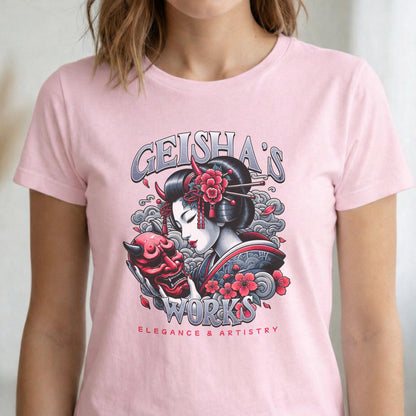 Geisha Oni Mask T-Shirt, Japanese Ukiyo-e Style Graphic Tee