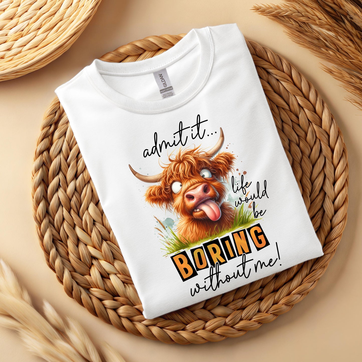 Funny Highland Cow Graphic Tee, Unisex Humor Shirt
