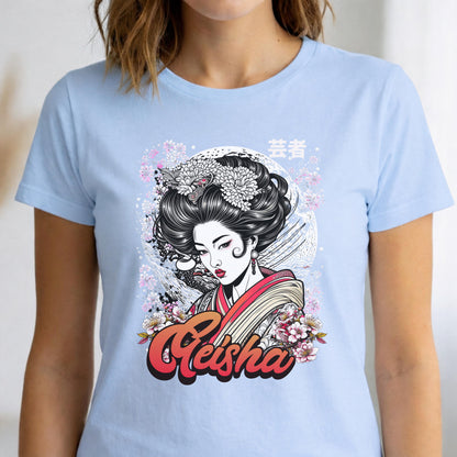 Geisha Sakura T-Shirt, Japanese Ukiyo-e Art Graphic Tee