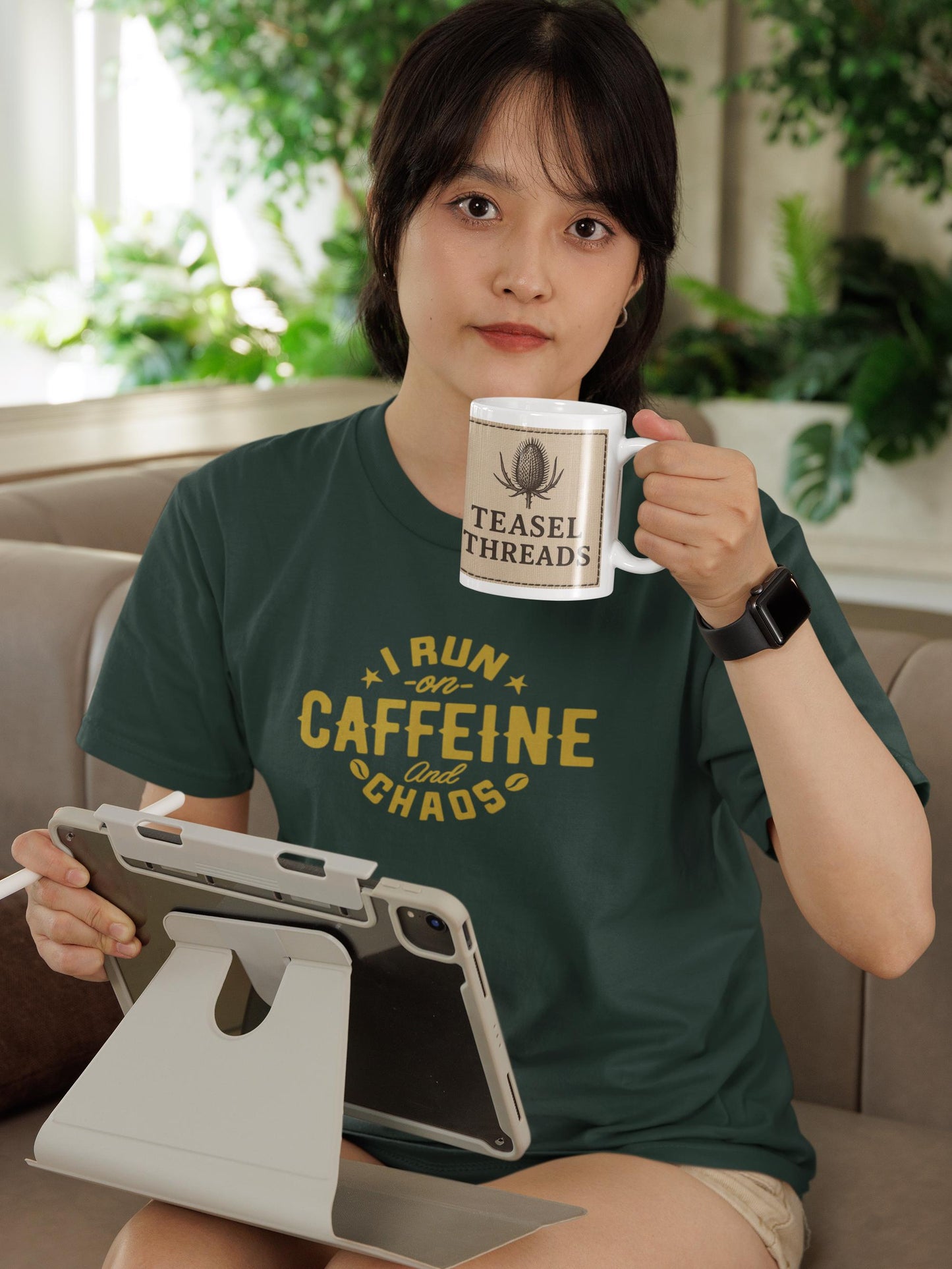 I Run on Caffeine and Chaos T-Shirt - Funny Unisex Cotton Tee - Coffee Lover Gift