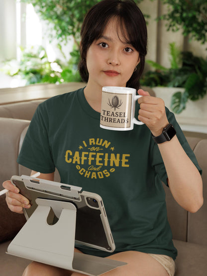 I Run on Caffeine and Chaos T-Shirt - Funny Unisex Cotton Tee - Coffee Lover Gift
