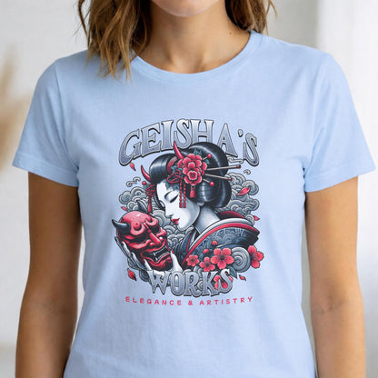 Geisha Oni Mask T-Shirt, Japanese Ukiyo-e Style Graphic Tee