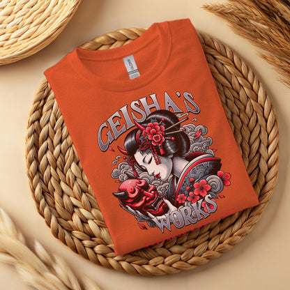 Geisha Oni Mask T-Shirt, Japanese Ukiyo-e Style Graphic Tee