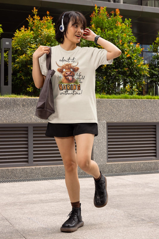 Funny Highland Cow Graphic Tee, Unisex Humor Shirt