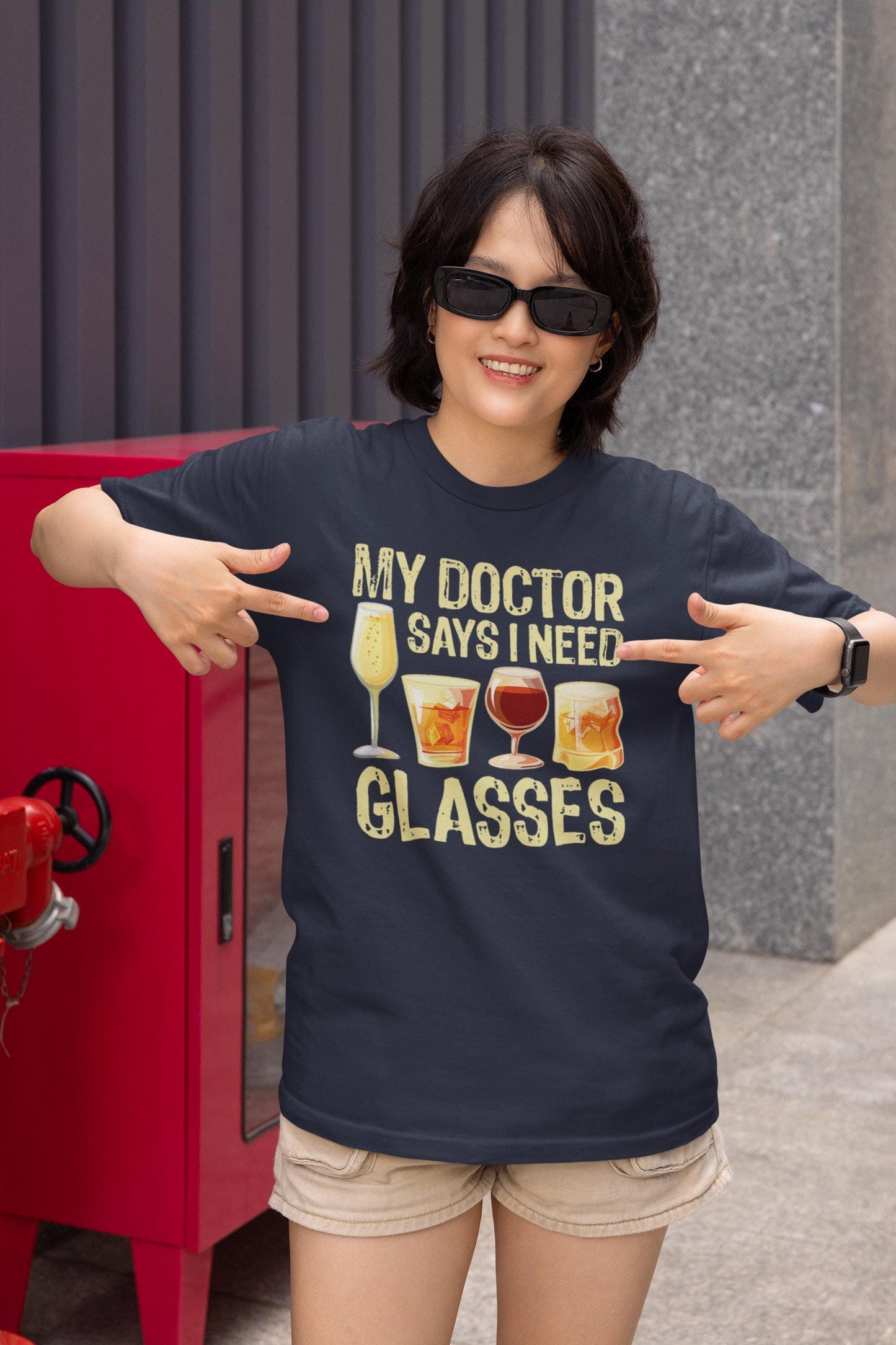 Funny Alcohol Quote T-Shirt – “My Doctor Says I Need Glasses” Drinking Joke Tee