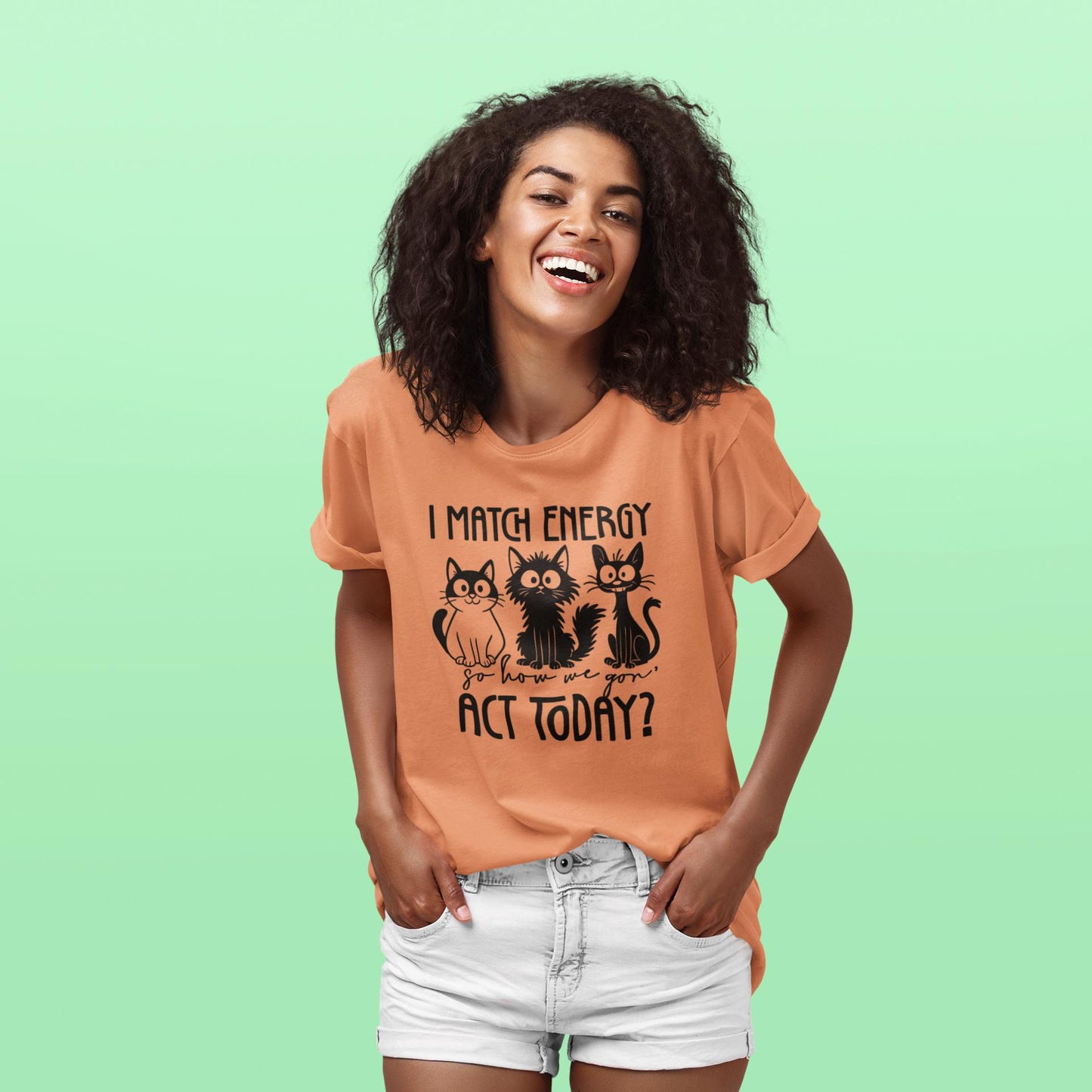 Sarcastic Cat Graphic Tee - "I Match Energy" Unisex T-Shirt