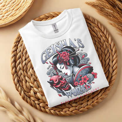 Geisha Oni Mask T-Shirt, Japanese Ukiyo-e Style Graphic Tee